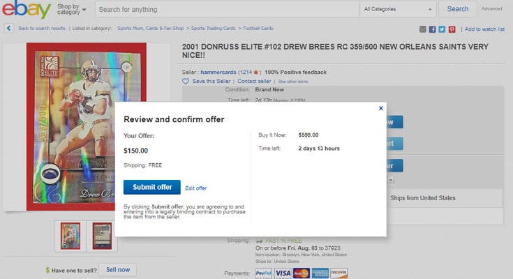 ebay make an offer for getting cheap cards in bulk