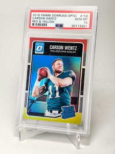 CARSON WENTZ 2016 OPTIC RED AND YELLOW PSA 10 RATED ROOKIE