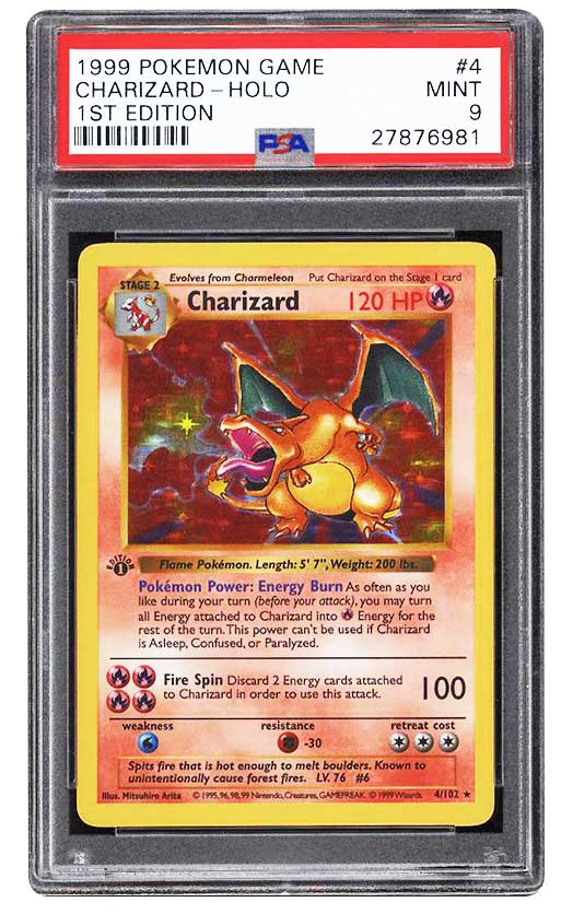 1999 charizard 1st edtion psa graded 9 mint #4 holographic holo front side