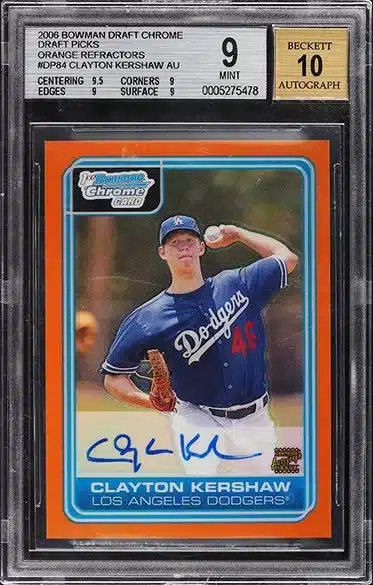 2006 Bowman Chrome Orange Refractor Clayton Kershaw ROOKIE AUTO /25 #DP84 BGS 9