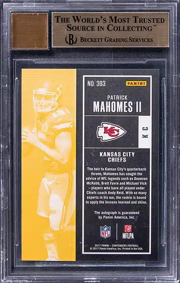 2017 Panini Contenders Rookie Ticket Autograph #303 Patrick Mahomes II Signed Rookie Card – BGS PRISTINE 10, Beckett 10 BACK SIDE
