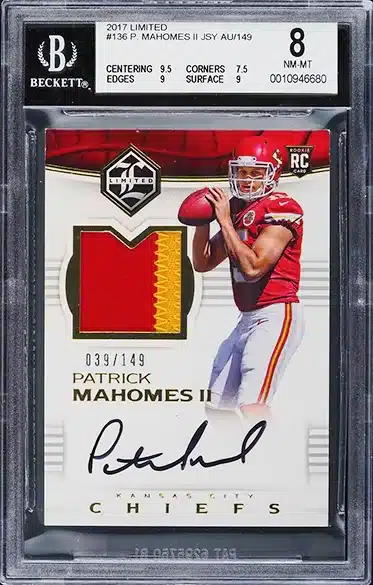 2017 Panini Limited Patrick Mahomes II ROOKIE PATCH AUTO /149 #136 BGS 8 NM-MT