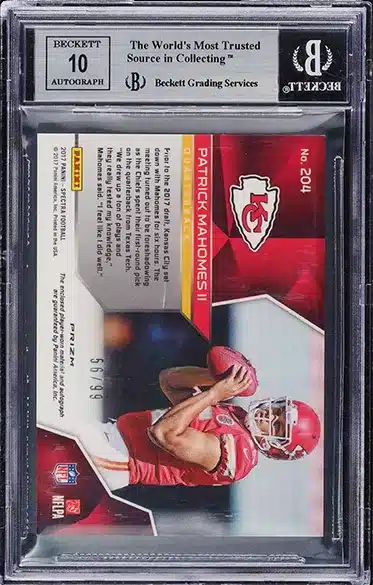 2017 Panini Spectra Patrick Mahomes II ROOKIE PATCH AUTO /99 #204 BGS 9 MINT BACK SIDE