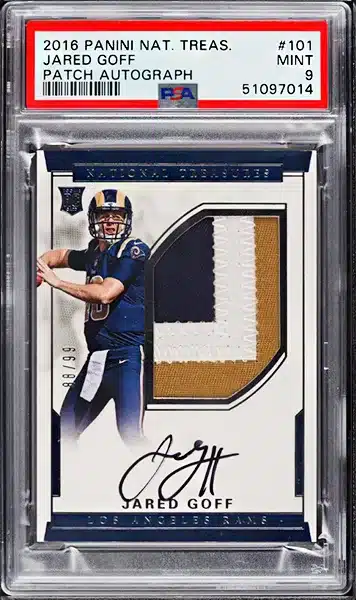 2016 National Treasures Jared Goff ROOKIE PATCH AUTO /99 #101 PSA 9 MINT