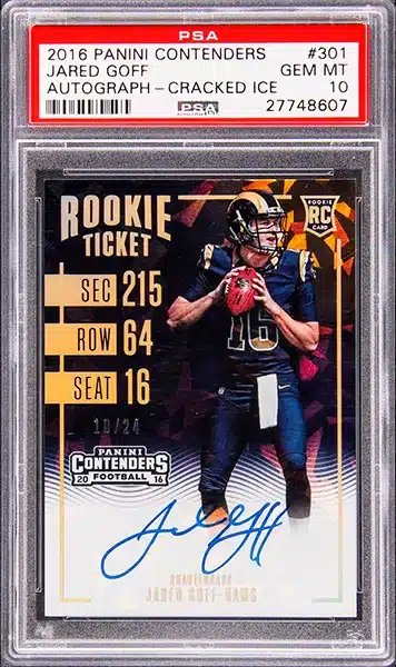 2016 Panini Contenders "Rookie Ticket Autographs" Cracked Ice #301 Jared Goff Signed Rookie Card (#10/24) - PSA GEM MT 10