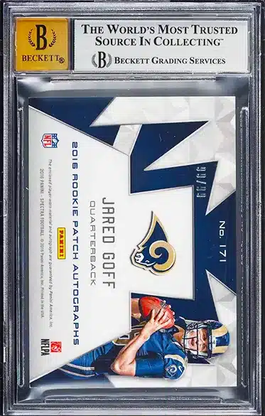 2016 Panini Spectra Jared Goff ROOKIE PATCH AUTO 99/99 #171 BGS 8.5 NM-MT+ back side
