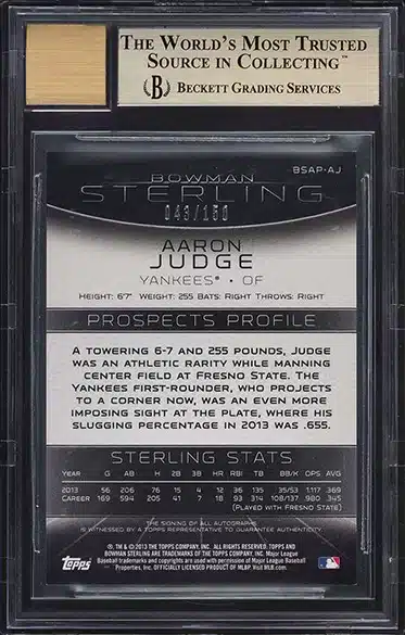 Aaron Judge 2013 Bowman Sterling Baseball Ruby Rookie Autograph Card 20/99  BGS 9.5
