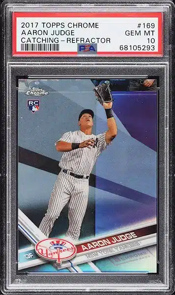 Aaron Judge 2017 Topps Chrome Rookie Card Catching 169 PSA 9