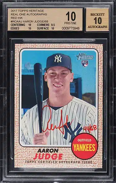 2017 Topps Heritage Real One Red Ink Aaron Judge ROOKIE AUTO /68 #ROA-AJ BGS 10