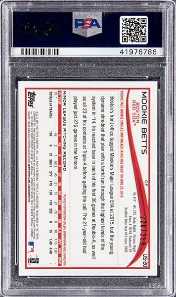 MOOKIE BETTS RC 2014 TOPPS CHROME UPDATE #US-20 ROOKIE CARD PSA 9