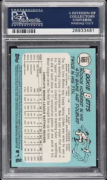 2014 Topps Heritage Real One Mookie Betts ROOKIE AUTO #ROA-MB PSA 10 GEM MINT BACK SIDE