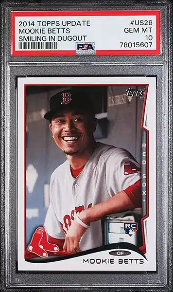 2014 Topps Update Smiling In Dugout #US26 Mookie Betts Rookie Card – PSA GEM MT 10