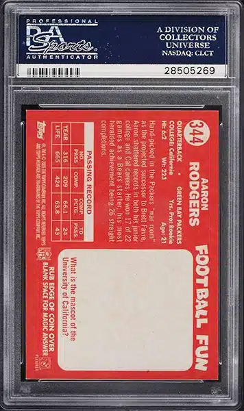 2005 Topps Heritage Aaron Rodgers ROOKIE #344 PSA 10 GEM MINT back side