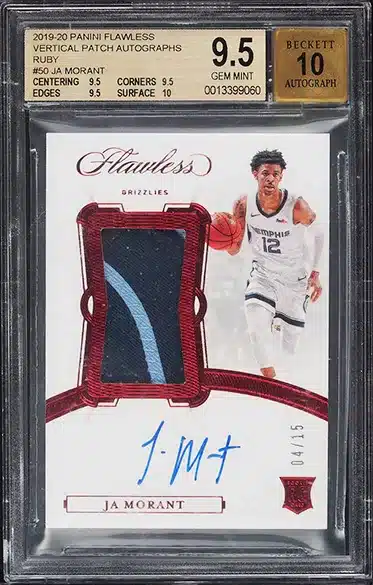 2019 Panini Flawless Vertical Ruby Ja Morant ROOKIE PATCH AUTO /15 #50 BGS 9.5