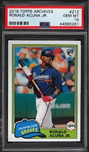 2018 Topps Update Ronald Acuna Jr Rookie At Bat In Blue Jersey PSA 10  Braves