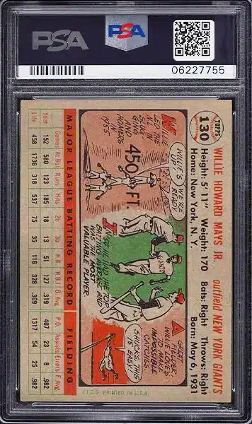 1956 Topps Willie Mays baseball card #130 graded PSA 8 NM-MT back side
