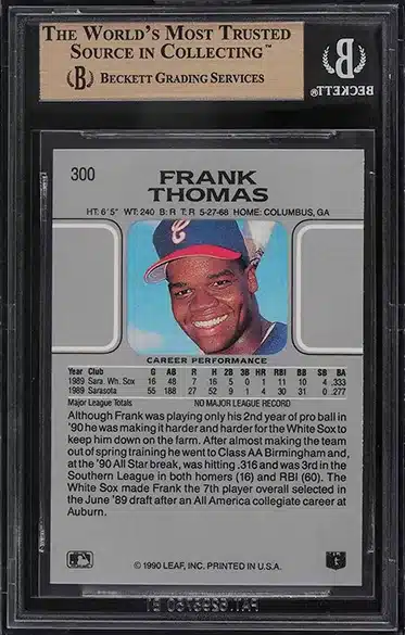 1990 Leaf Frank Thomas ROOKIE RC #300 BGS 10 PRISTINE BACK SIDE