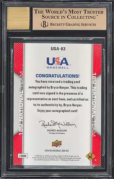 2009 Upper Deck USA Baseball Bryce Harper ROOKIE AUTO #USA-83 BGS 9.5 GEM MINT BACK SIDE