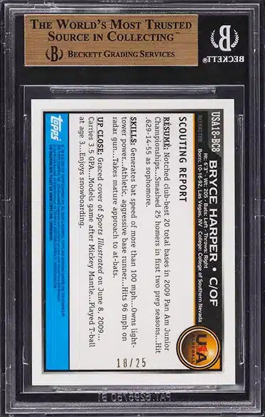 2010 Bowman Chrome 18U Orange Refractor Bryce Harper ROOKIE /25 BGS 9.5 GEM MINT BACK