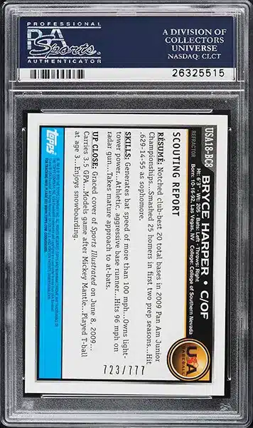 2010 Bowman Chrome 18U USA Refractor Bryce Harper ROOKIE /777 #USA18-BC8 PSA 10 BACK SIDE