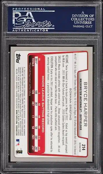 2012 Bowman Chrome Refractor Bryce Harper ROOKIE #214 PSA 10 GEM MINT BACK SIDE