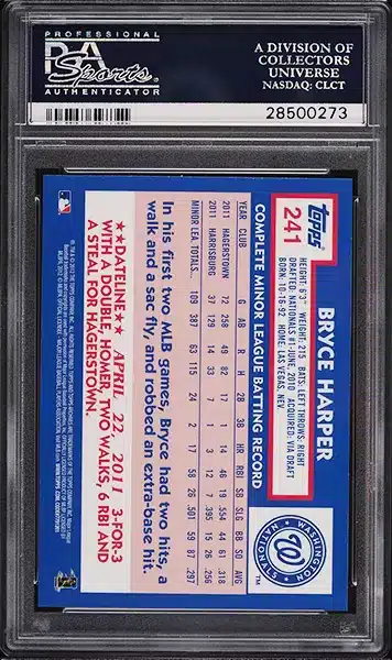 2012 Topps Archives Bryce Harper SP ROOKIE #241 PSA 10 GEM MINT BACK SIDE