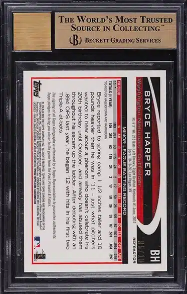 2012 Topps Chrome Atomic Refractor Bryce Harper ROOKIE AUTO /10 #BH BGS 9.5 GEM MINT BACK SIDE