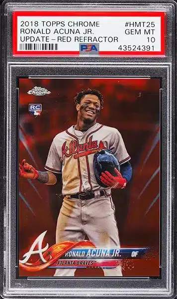 2018 Topps Chrome Update Red Refractor Ronald Acuna Jr. ROOKIE /25 #HMT25 PSA 10