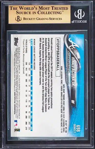 2018 Topps Series 2 Bat Down Ronald Acuna Jr. SP ROOKIE #698 BGS 10 PRISTINE back side