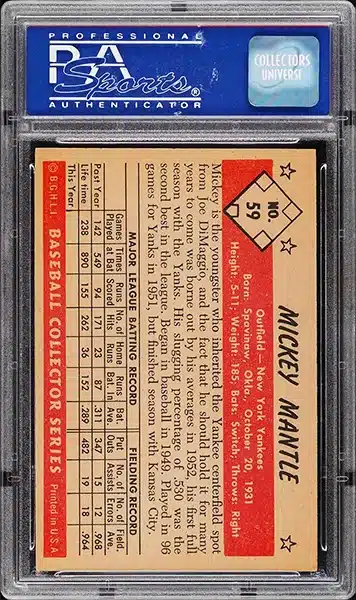 1953 Bowman Color Mickey Mantle Baseball Card #59 Graded PSA 8 NM-MT back side