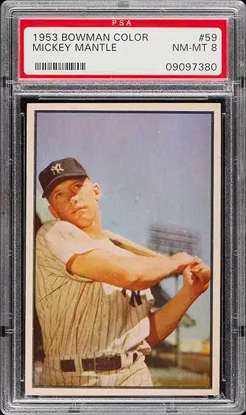 1953 Bowman Color Mickey Mantle Baseball Card #59 Graded PSA 8 NM-MT