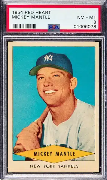 1954 Red Heart Mickey Mantle Baseball Card Graded PSA 8 NM-MT