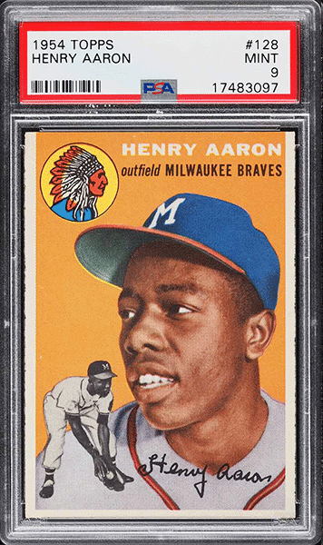 1954 Topps Hank Aaron Rookie Card #128 graded PSA 9 MINT