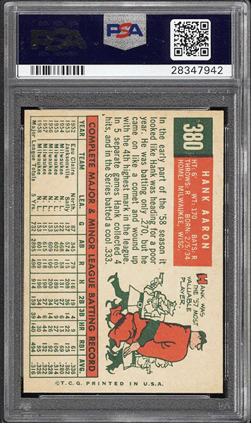 1959 Topps Hank Aaron #380 PSA 9 MINT back side