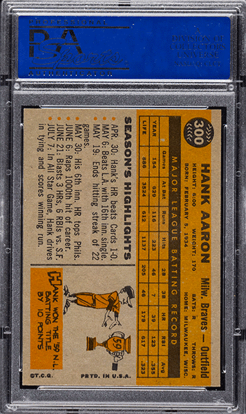 1960 Topps Hank Aaron #300 PSA 9 Mint back side