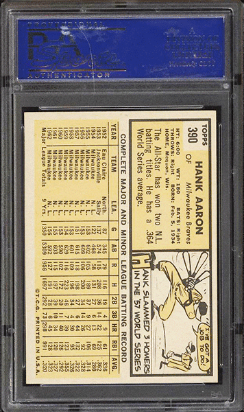 1963 Topps Hank Aaron #390 PSA 9 MINT back side