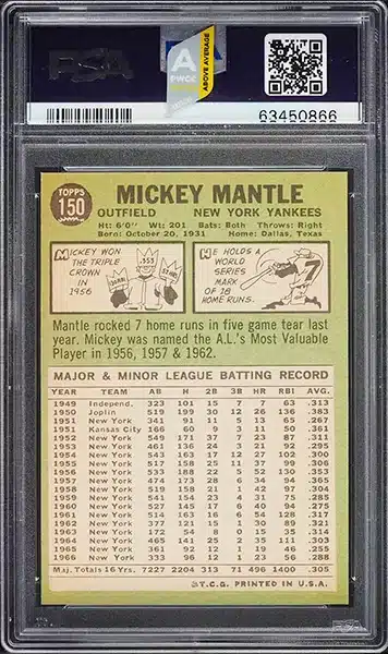 1967 Topps Mickey Mantle #150 PSA 8 NM-MT (PWCC-A) back side