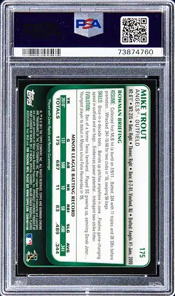 2011 Bowman Chrome #175 Mike Trout Rookie Card – PSA GEM MT 10 back side