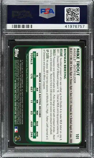 2011 Bowman Chrome Draft Mike Trout ROOKIE #101 PSA 10 GEM MINT back side