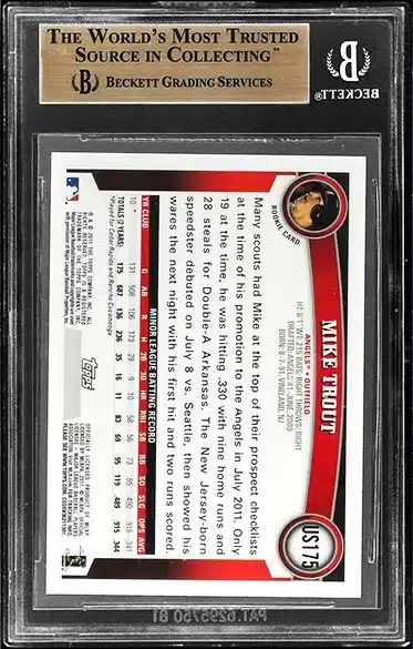 2011 Topps Update #US175 Mike Trout Rookie Card - BGS PRISTINE 10 back side