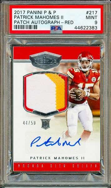 2018 Score Patrick Mahomes #11 PSA 8 Patch Jersey 2017 NFL Draft Low POP