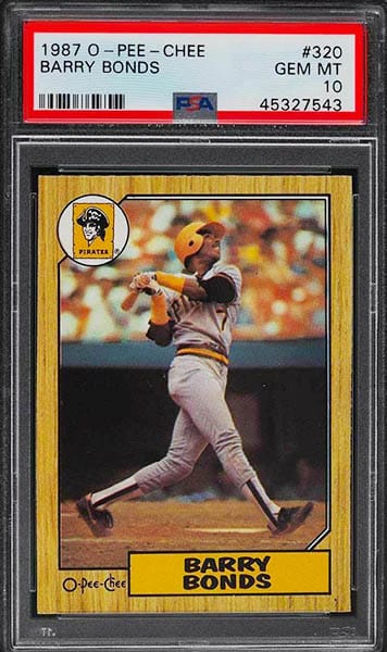 1987 O-Pee-Chee
Barry Bonds rookie card #320
PSA 10 sold for $15,655