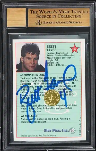 1991 Star Pics Brett Favre ROOKIE AUTO #65 BGS 10 PRISTINE back side