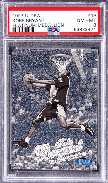 1997 Fleer Ultra Platinum Medallion Kobe Bryant basketball card #1P graded PSA 8