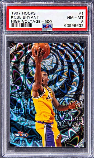 1997 Hoops High Voltage 500
Kobe Bryant basketball card #1 graded PSA 8