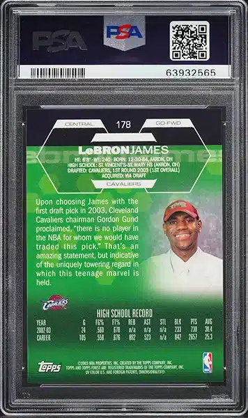 2002 Finest Basketball LeBron James ROOKIE #178 PSA 10 GEM MINT back side