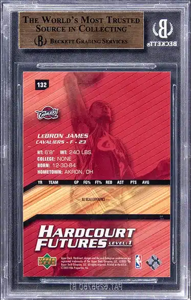 2003-04 Upper Deck Hardcourt #132 LeBron James Rookie Card (#539/799) - BGS GEM MINT 9.5 back side