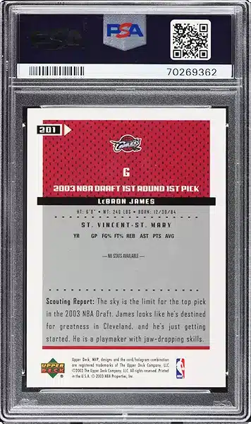 2003 Upper Deck MVP LeBron James ROOKIE #201 PSA 10 GEM MINT BACK