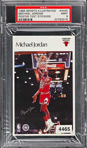 1986 Sports Illustrated Poster Test Sticker Michael Jordan #4465 graded PSA 9