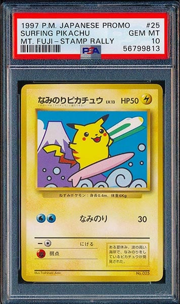 1997 Pokemon Japanese Mt. Fuji Stamp Rally Surfing Pikachu Promo #25 graded PSA 10